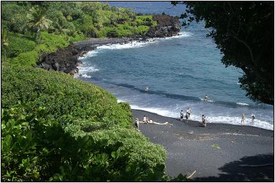 Another View of Hana Bay Beach's Black Sand
