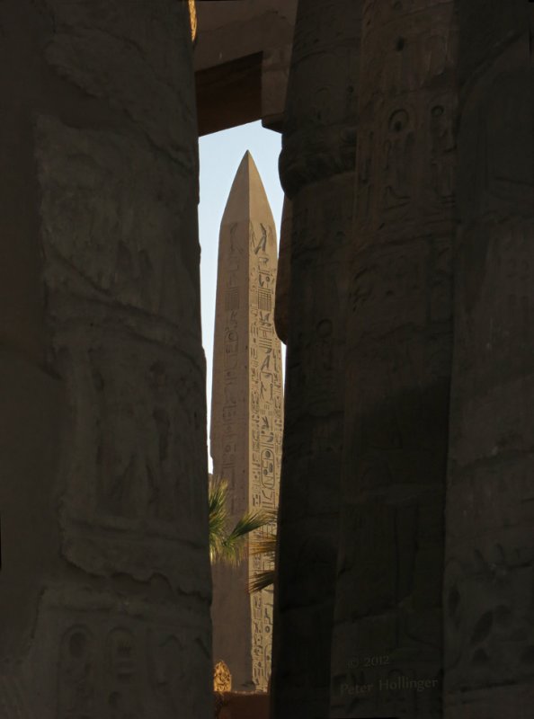 Obelisk thru Columns of the Hypostyle Hall at Karnak Temple