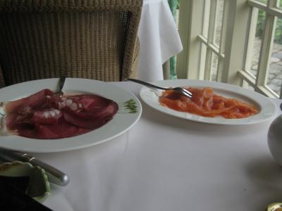 Ham and fresh salmon