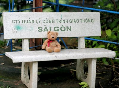 Time out for a rest on a Saigon park bench
