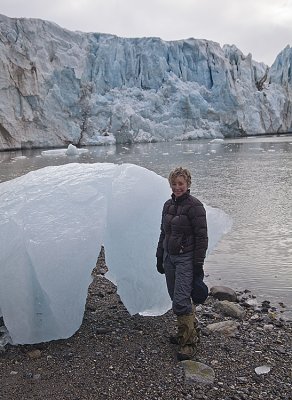 Wife Sue against a glacier