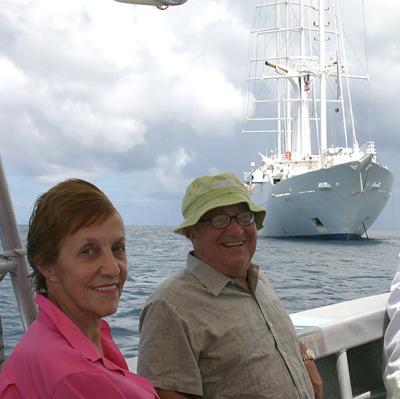 Tom and Joan returning to the Windstar after Diving