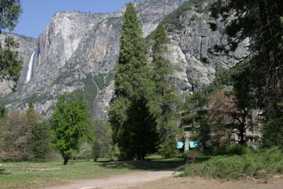 Yosemite falls and the Ahwahnee Hotel