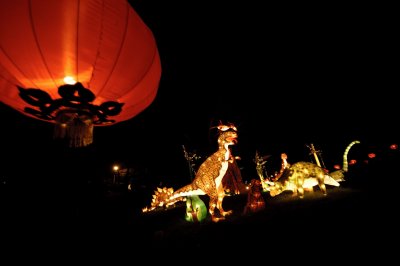 A traditional red lantern and the world of dinosaurs