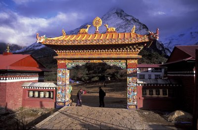 Front gate at Thyanboche monastry, Himalayas
