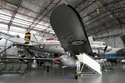 De Havilland DH100 Vampire (A79-202) beneath a Douglas C-47B Dakota (A65-114) (SAAM_100_2770)