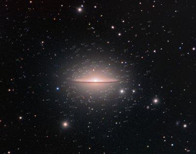 The Sombrero Galaxy and a Swarm of Globular Clusters (annotated)