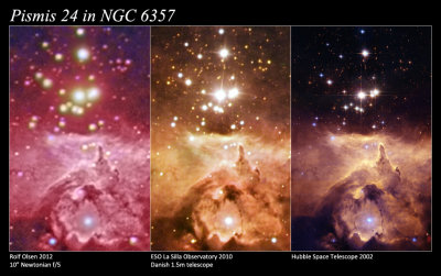 Pismis 24 - comparison with ESO La Silla and Hubble Space Telescope