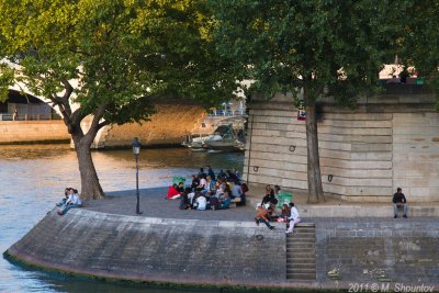 Parisians on Seine near Pont Neuf