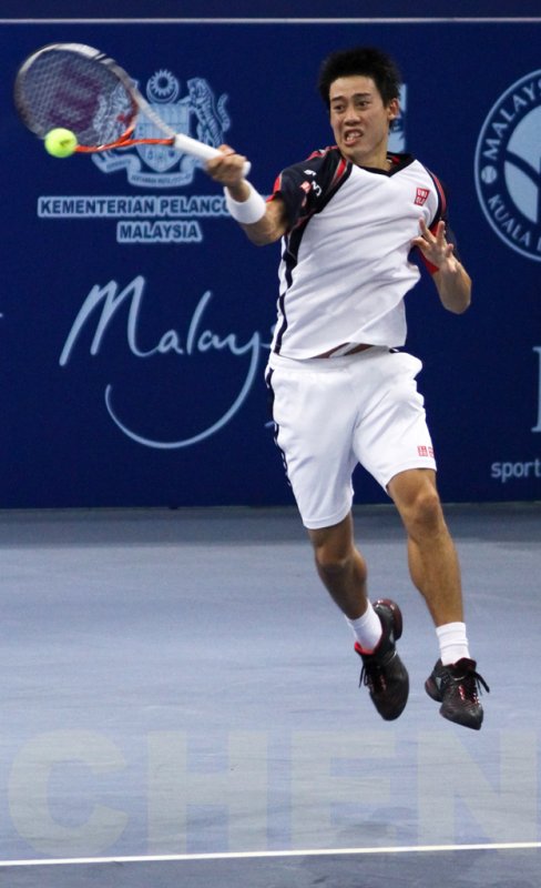 Kei Nishikori (Japan) in action at the ATP Malaysia Open 2011