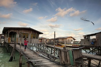 Flying kite in the morning, Mabul Island, Sabah.