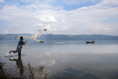 Net fishing on the Lake Singkarak, Indonesia