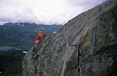 CC on the summit of the Svolvaer Goat. If you think I am jumping across that......