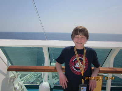 Kyle at the front of the ship