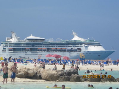 Beautiful shot of the populated beach with our ship in the background