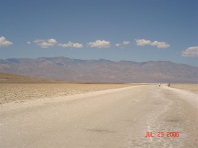 Looking towards the salt slicks from the road in Badwater