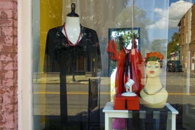 shop window with street reflections