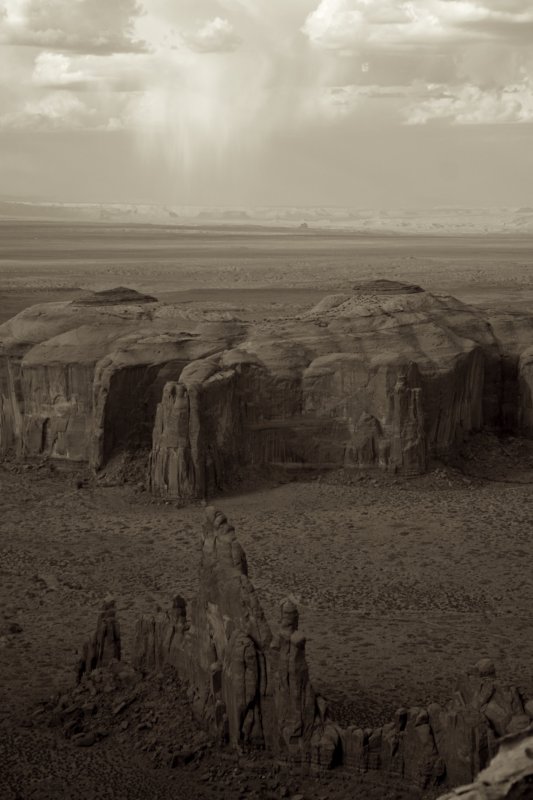 View of Monument Valley from Hunts Mesa sepia tone
