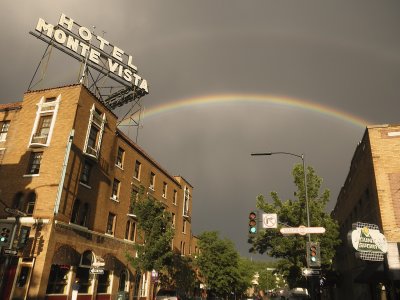 Awesome double rainbow over Hotel Monte Vist in Flagstaff, Az