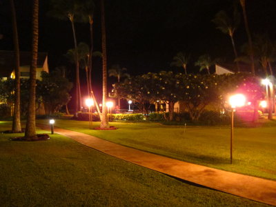 Luana Kai grounds at night - oh look, there's Tiki Torches