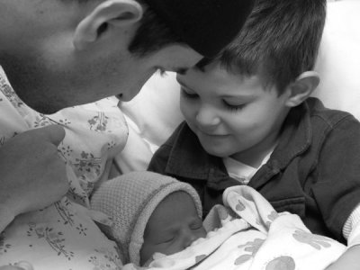 Ryan, Ethan and newborn Mason