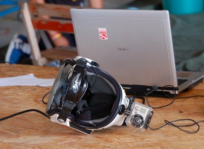 Helmet,camera and computer set...