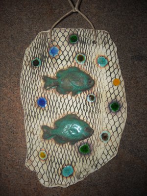 Fishes ceramic wall plaque 