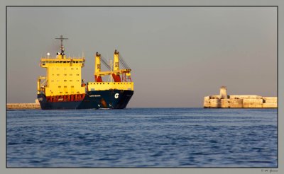 45 - Cargo ship entering La Valeta harbour