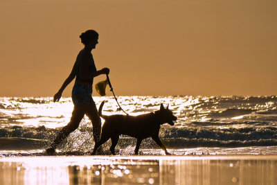 Woman with Dog in the Surf