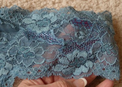 Plum/Turquoise Dyed Lace Tanga with Reverse Applique.