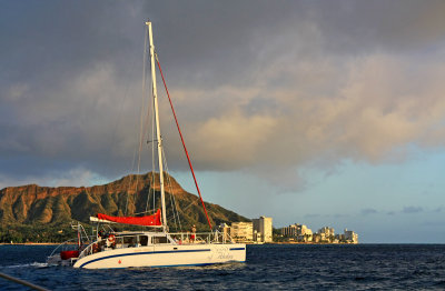 Sailing at sunset, Oahu