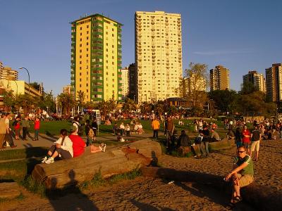 Taking the time to enjoy the setting sun along English Bay