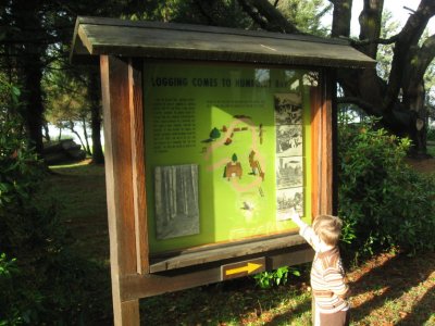 Dylan looking at the informational sign