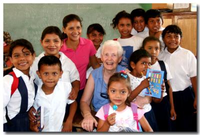 Jean is surrounded by students