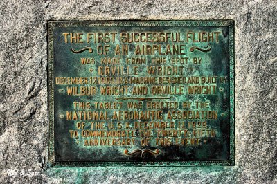 plaque  commemorating first successful airplane flight at Kitty Hawk