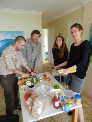 Making sandwiches for our hike