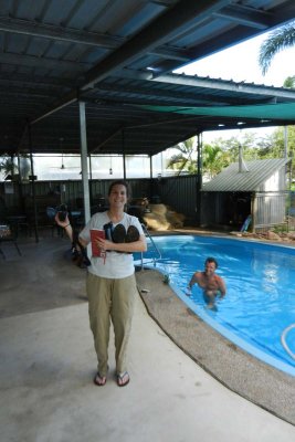 Adam enjoys the pool