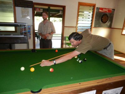 Playing pool in the top bar in Chillagoe