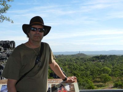Jim at the limestone cave entrance overlook