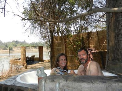 A bath alongside the Luangwa River!