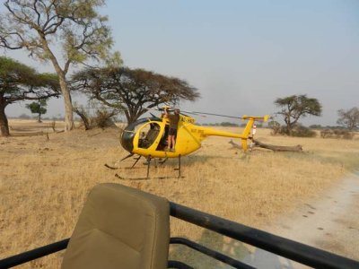 The helicopter getting prepared for rhino darting