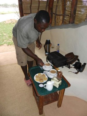 Morning tea and snacks being prepared in our room, Tsika Island
