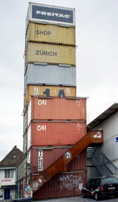 Some shopping in the Freitag factory-shop in Zürich Harddturm.