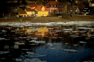 View from train riding along river Elbe