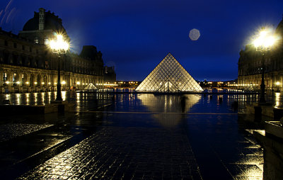The Louvre Pyramid On a Rainy Night
