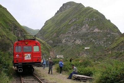 the train came down Devil's Nose, the mountain in the front