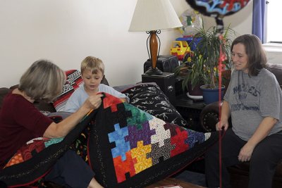 Simon's new quilt from Baba