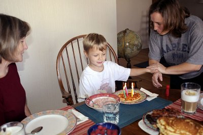 A decorated birthday pancake