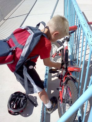 And he learned how to use a bike lock today too.