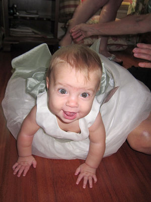 She would have to crawl down the aisle